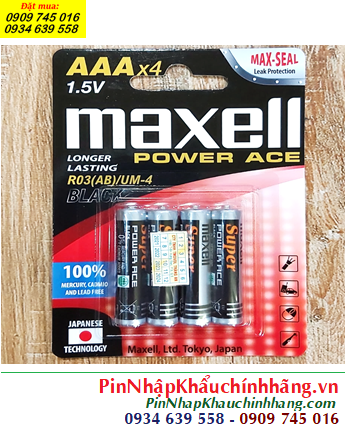 Maxell R03(AB)SUM-4/4P, Pin đũa AAA 1.5v MAXELL R03(AB)SUM-4/4P Power ACE _Xuất xứ Indonesia /Vỉ 4viên